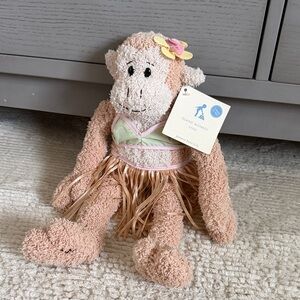 Pottery Barn Kids Island Monkey Plush in Pink and Cream with Grass Skirt
